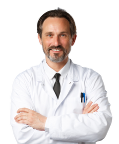 a man in a white coat with his arms crossed